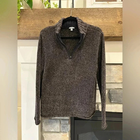 J Jill Sweater L BROWN BLACK Pullover 1/4 Zip Cozy Layer Snow Winter Lodge - Picture 4 of 9
